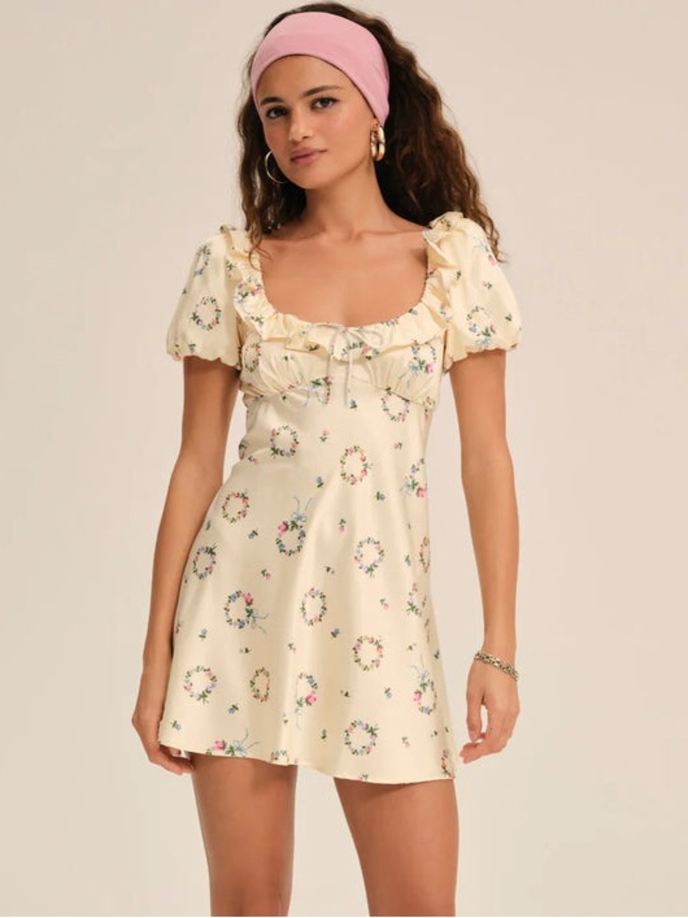For Love and Lemons Jaida Mini Yellow Floral Dress Large NWT